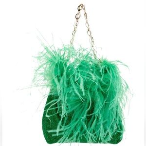 Oseree Green Feathered Clutch